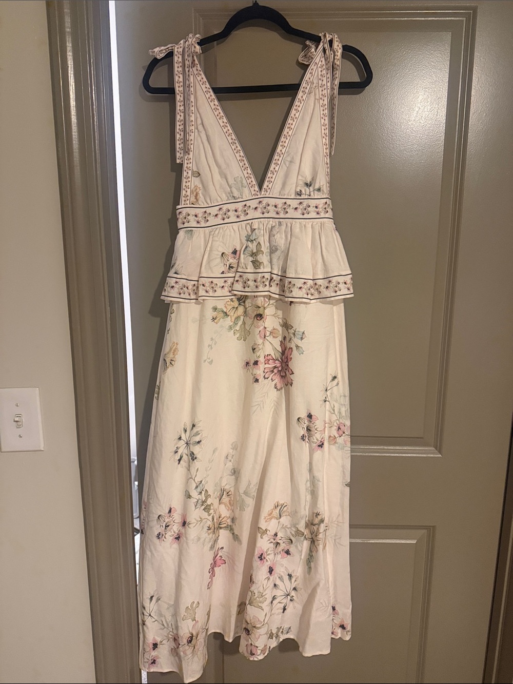 H&M Cream Floral Maxi Dress with Pink & Green Accents